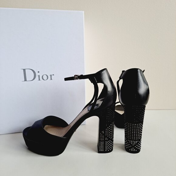 Dior Stellar Leather Suede Crystal Embellishments Black Sandals Shoes Sz 36 /US6 - Picture 1 of 16